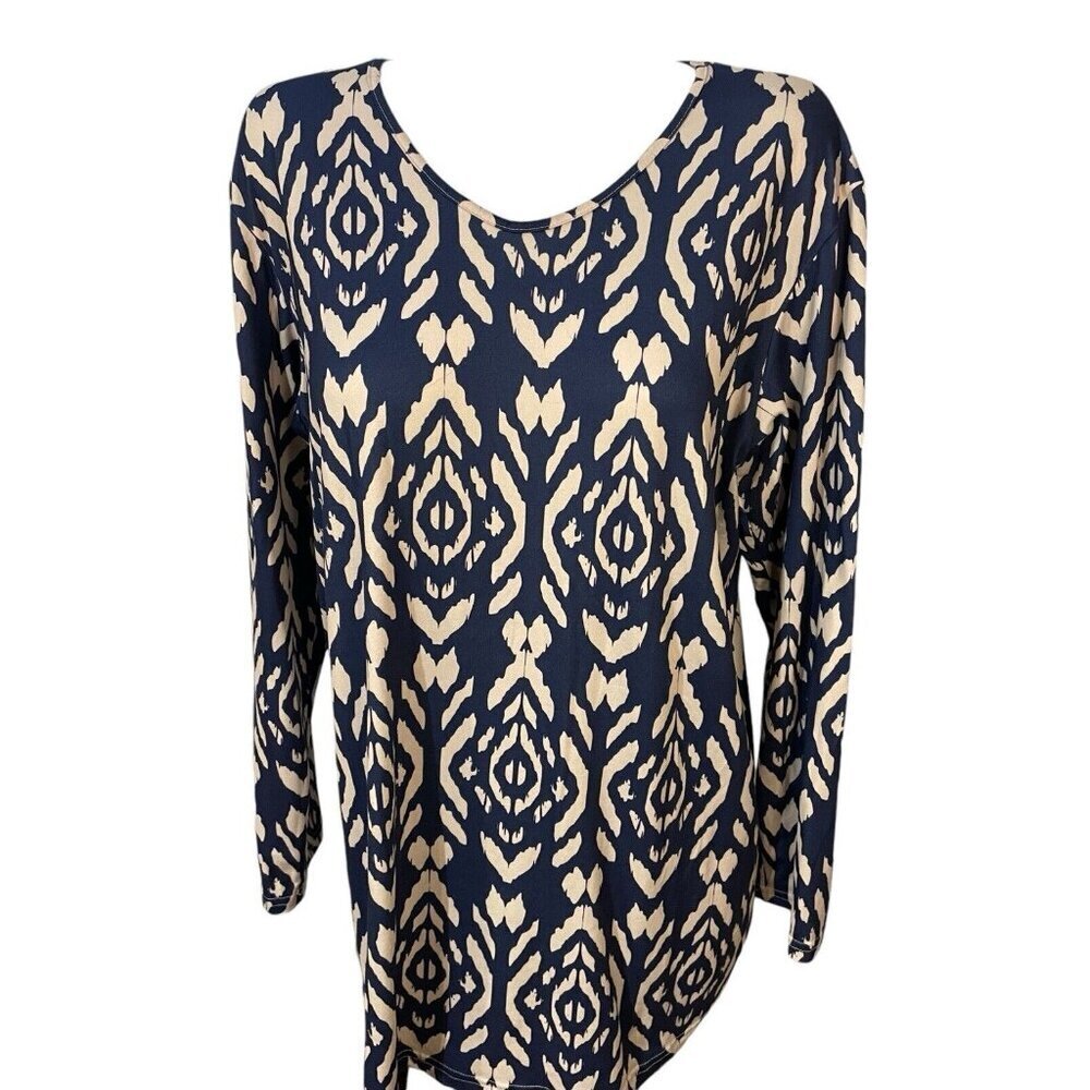 Cherryloom Tunic Top Womens Size 3XL Blue Off White Scoop Neck - Picture 1 of 6